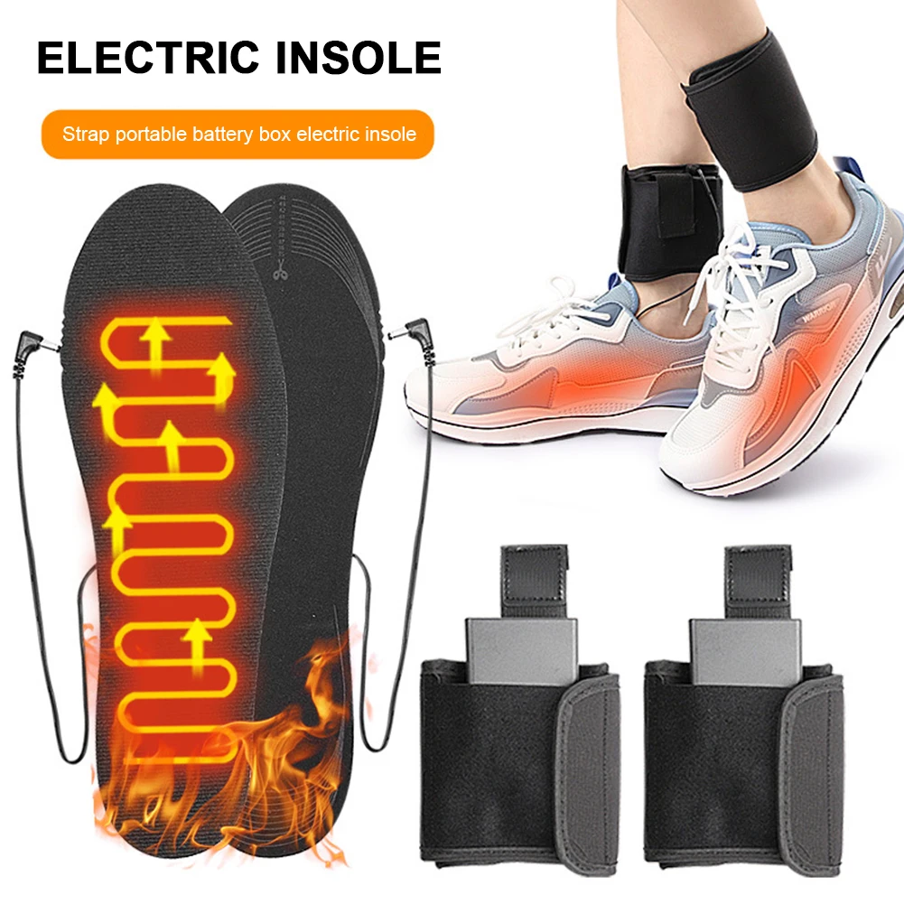 Electric Heated Insoles with Battery Box Outdoor Thermal Insoles Reusable Warming Shoe Insoles for Outdoor Sports