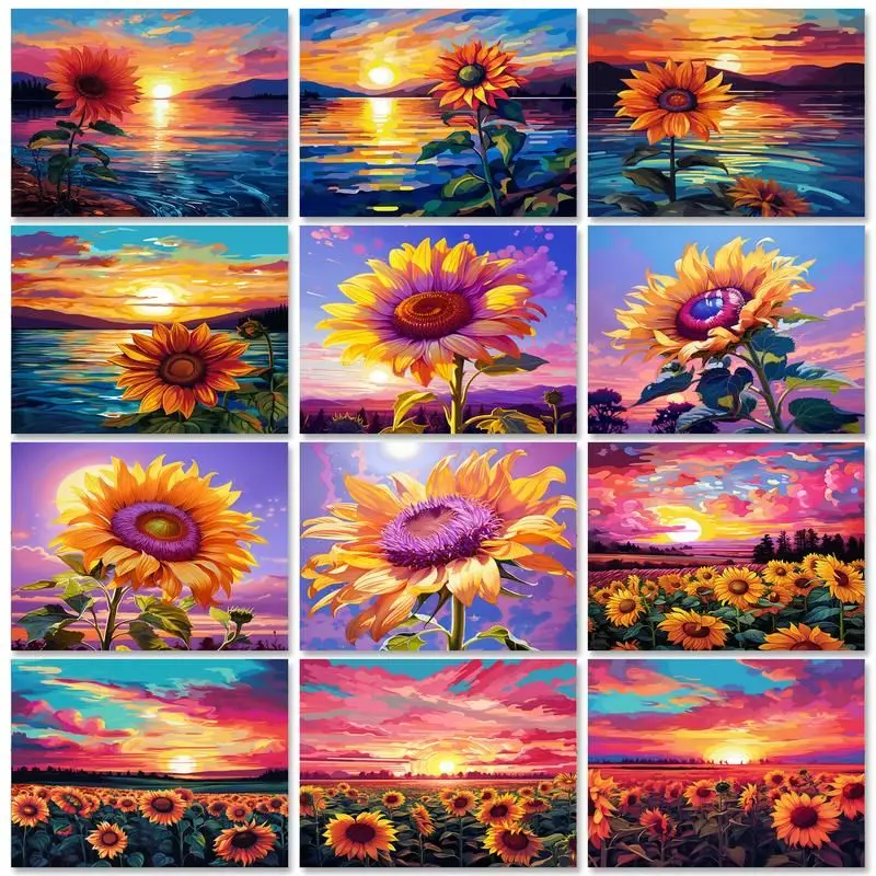 

SDOYUNO Oil Paint By Numbers Sunflower Scenery Painting Picture With Numbers For Adults Diy Gift Home Garden Handmade On Canvas