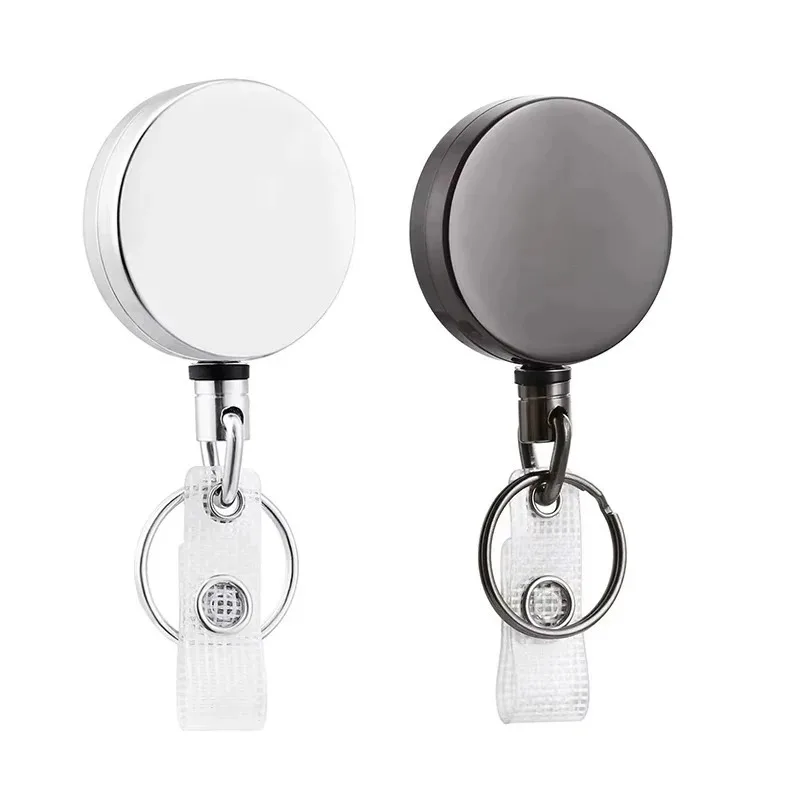 Retractable Metal Keychain with Badge Reel and Elastic Key Ring