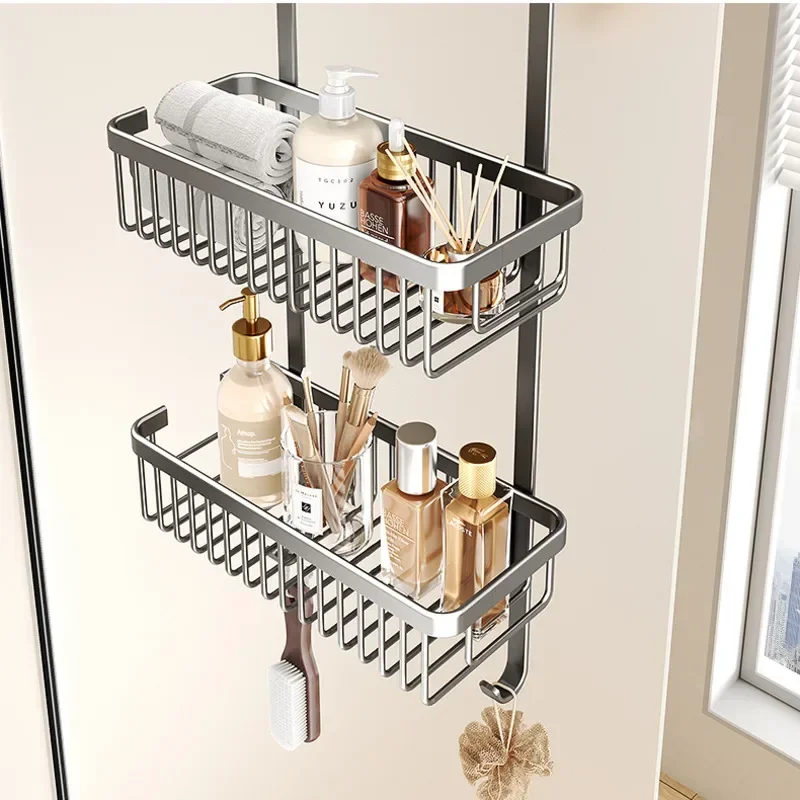 No Hole Shower Room Hanging Basket Door After The Multi-layer Shelf In The Bathroom Hanger Glass Door Partition Shampoo Holder 3