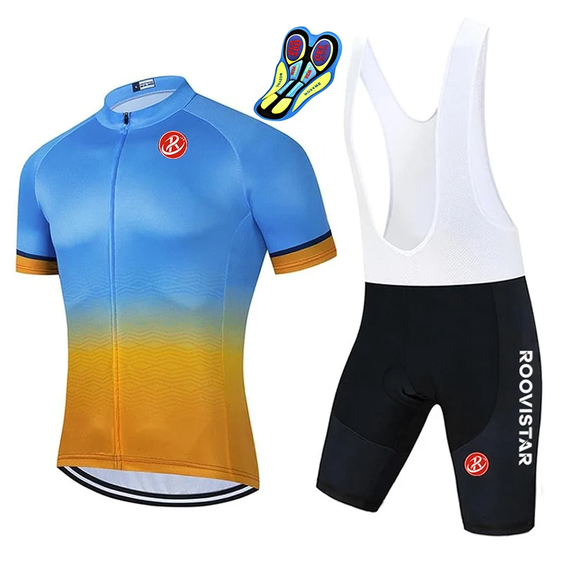 

Roovisatr Men's Cycling Jersey Set Bicycle Short Sleeve Set Quick-Dry Breathable Shirt with 20D Cushion Shorts Padded