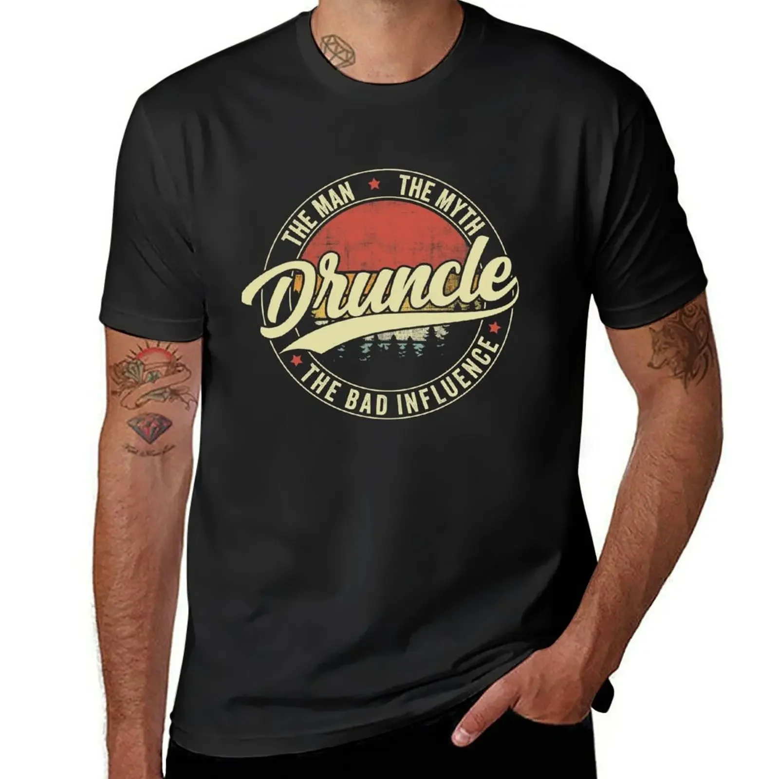 

Druncle The Man The Myth The Bad Influence Retro Vintage T-shirt cute tops tops t shirts for men cotton