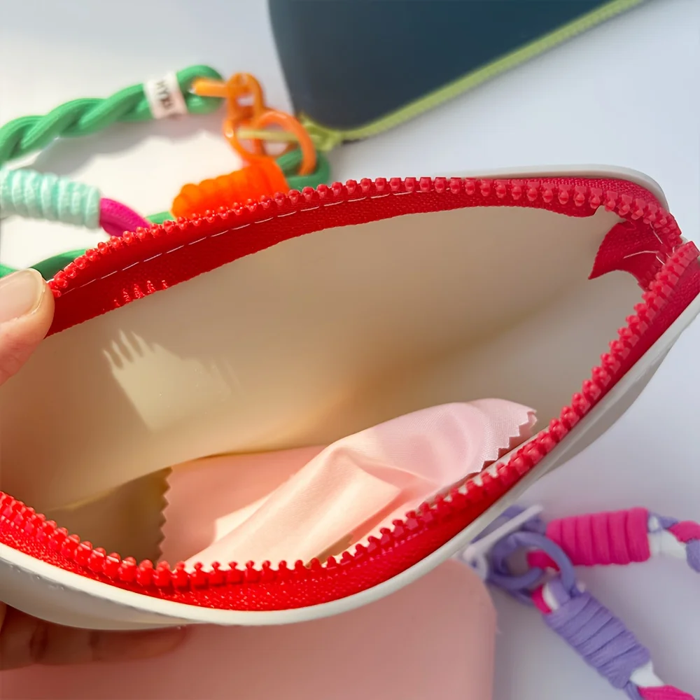 1pc Soft&Lightweight Silicone Glasses Case with Lanyard&Zipper,Portable Storage Pouch&Office,Ideal Gift for Preserving Glasses