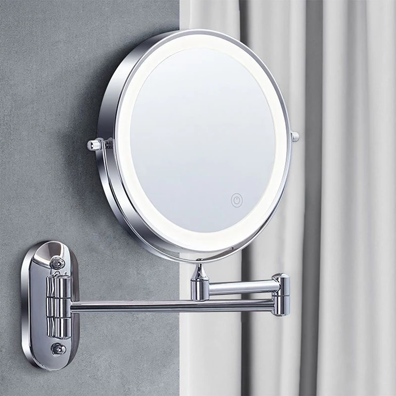 8 inch Wall Mounted Makeup Mirror Chrome 3X-10X Magnifying 3 color LED light Double Side Bathroom Smart Shaving Cosmetic Mirrors 2