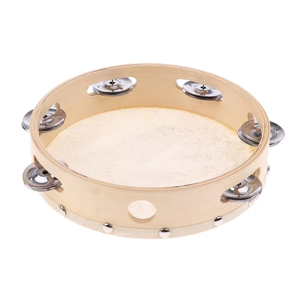 Lambskin Kids Tambourine Mini Hand Drumbell Percussion Accessory for Children Music Party