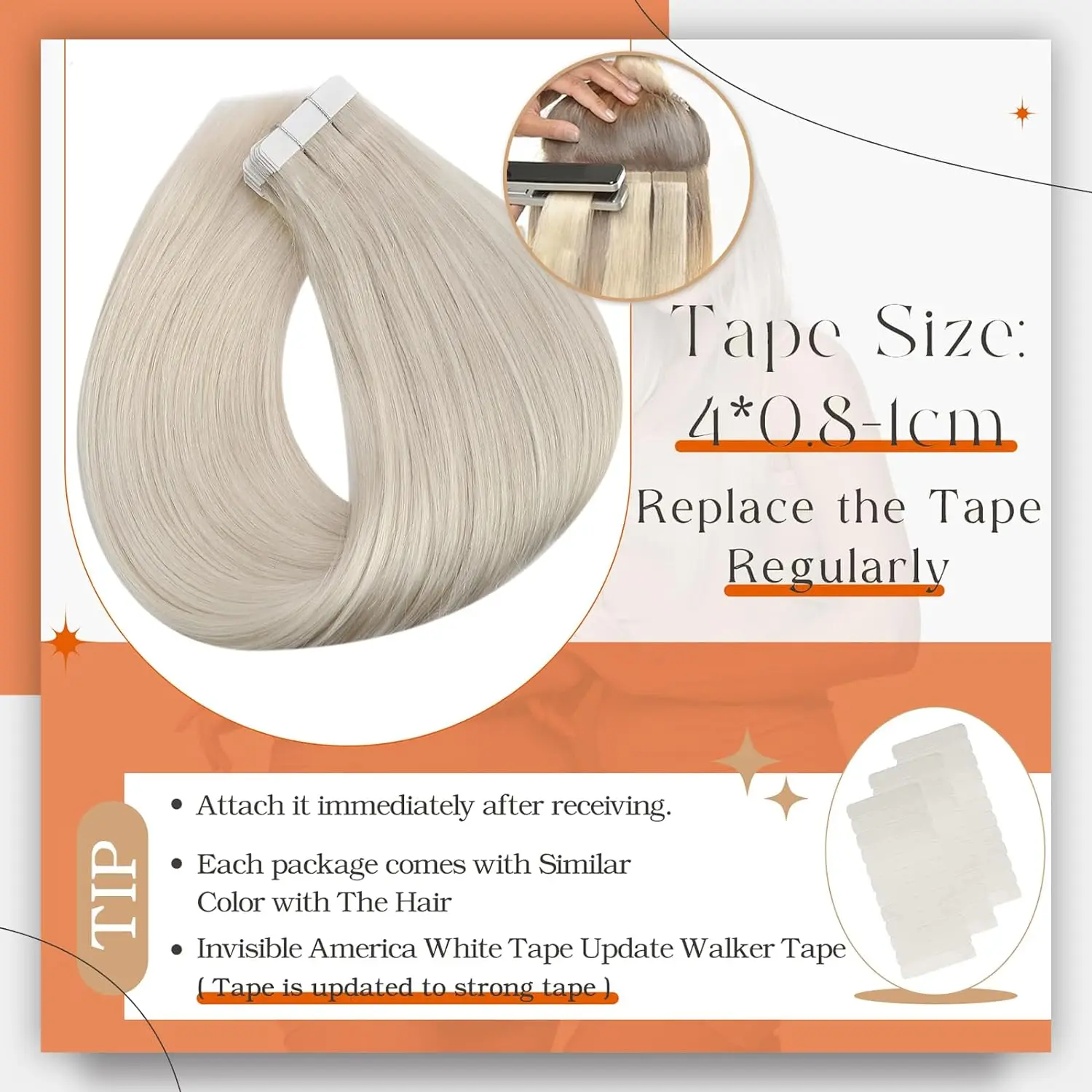 Human Hair Extensions Tape in Invisible Double Sided Silky Straight