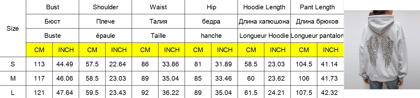 Sequin Angel's Wings Hoodies Women Chic Loose Long Sleeve Pullovers Top Slim Yoga Pant Set 2025 New Casual Lady Two Piece Sets