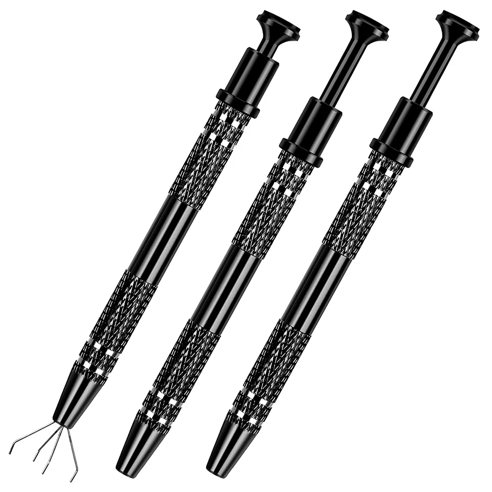 

3 Pack Stainless Steel 4-Claw Pick Up Tool, 4 Prongs Grabber for IC Chip, Electronic Components, Black