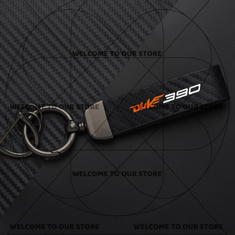 Duke Motorcycle Carbon Fiber Leather Keychain with Zinc Alloy Emblem