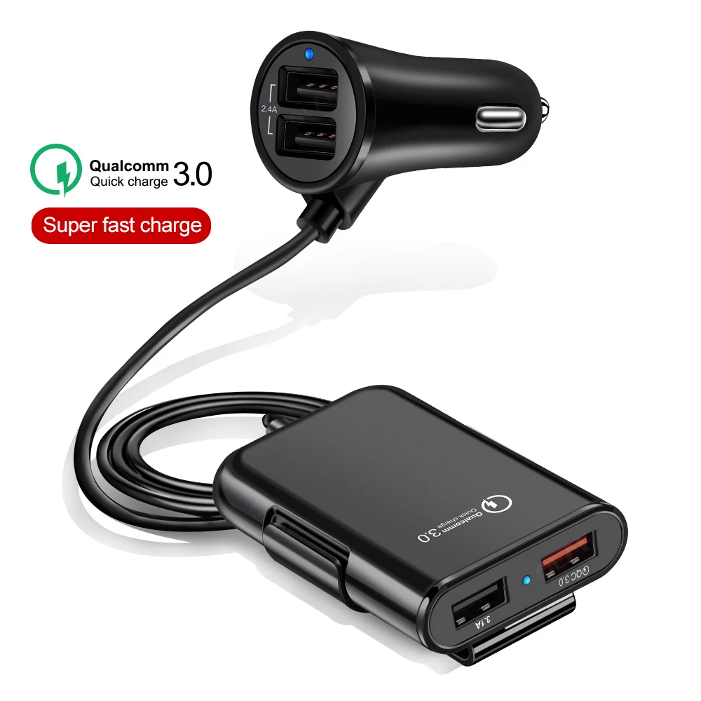 4 Ports USB Car Phone Charge 60W 8A Quick Charge QC 3.0 Front / Back Seat Fast Charging For