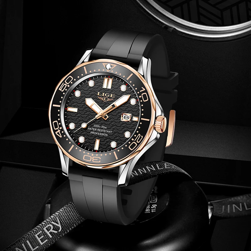 LIGE Quartz Watches For Men Fashion Business Men Watch Military Silicone Sports Waterproof Date Chronograph Relogio Masculino