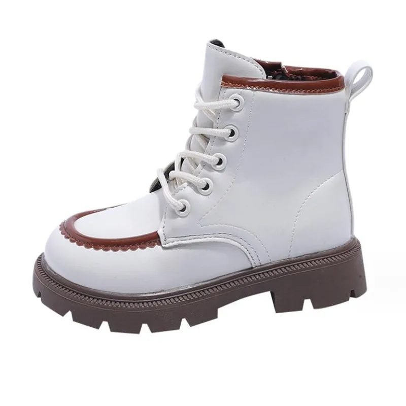 

Autumn Winter new Warm Retro Kids Leather Boots Children Snow Boots PU Leather Zip Soft sole Waterproof Girls Ankle Boots 4-16Y