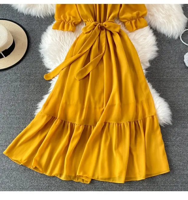 Beach Dress Women Sexy Off The Shoulder Slash Beach Chiffon Dresses Ladies Elegant A Line Bandage Party Dress Long Robe