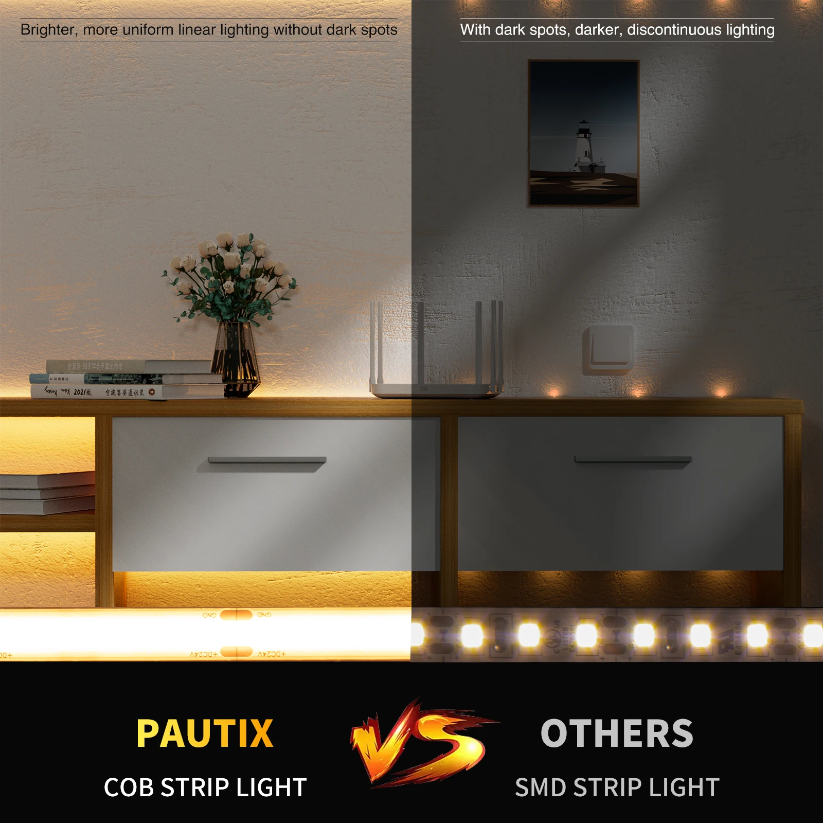 PAUTIX COB LED Ʈ , е   ,     LED  , DC 12V, 24V, 2000K, 504 LEDs/m, 5m