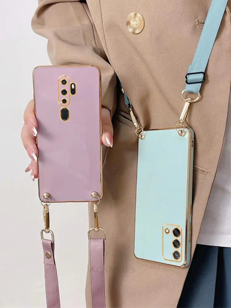 Crossbody Lanyard Plating Silicone Case with Cord Strap
