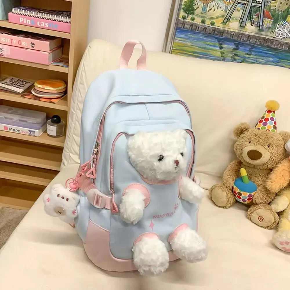 Zaino alla Moda con Orsetto, Carino Zaino Scolastico a Cartone Animato, Grande Capacità, Leggero, per Uso Esterno - immagine 2