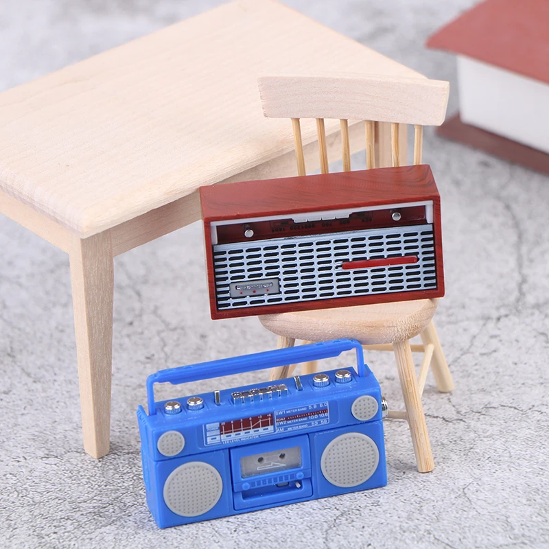 1:12 Dollhouse Miniature Vintage Radio Recorder Model Nostalgic Mini Doll House Decor Ornament Toys