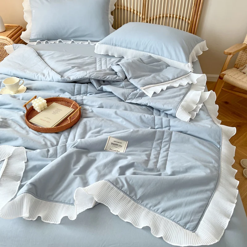 

Korean Style Chiffon Lace Summer Comforter Princess Air Conditioning Quilt 1 Pcs Washable Soft Thin Blanket