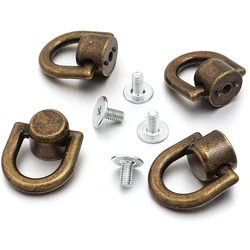 Set of 4 Metal D - Ring Stud Rivets for Leather Crafting and Accessories (Light Ancient Bronze)