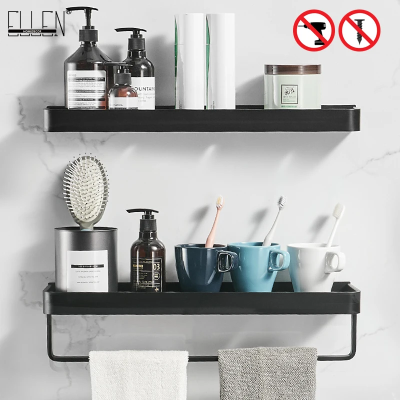 Black / Matte Bathroom Shelf Shower Basket Kitchen Storage Rack With Towel  Bar Cosmetics Wall Shelves Bathroom Accessories - Bathroom Shelves -  AliExpress