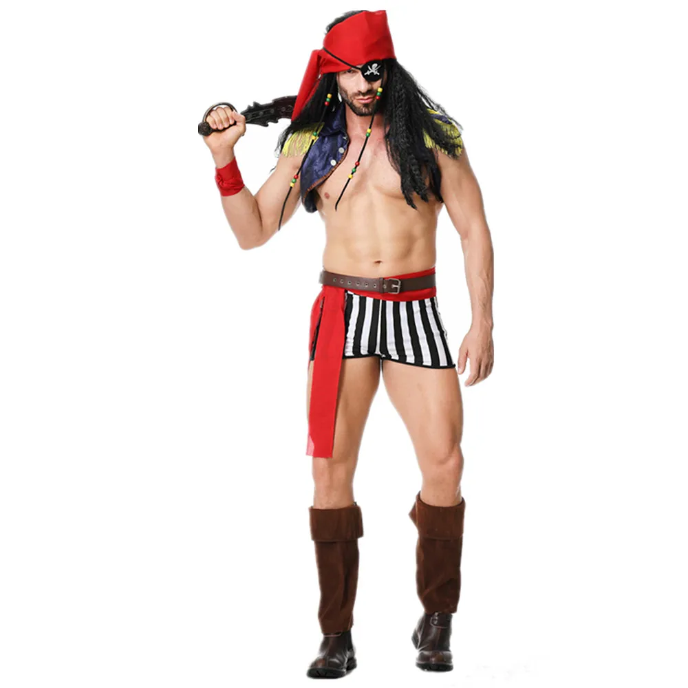 Men Pirate Costume Halloween Adult Sexy Cosplay Party Pirate Captain Uniform Suit
