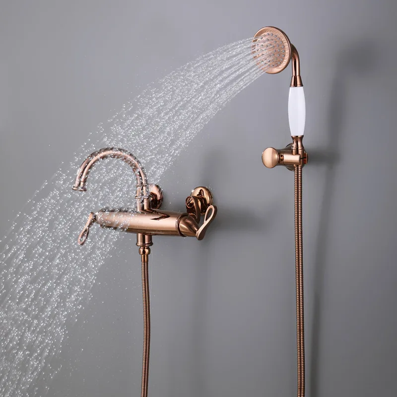 Luxuriöses Badezimmer-Wandset, Komplett Aus Messing, Roségold Oder Gold, 2 Griffe, Badezimmer, Badewanne Und Dusche, Wasserhahn, Hohe Qualität