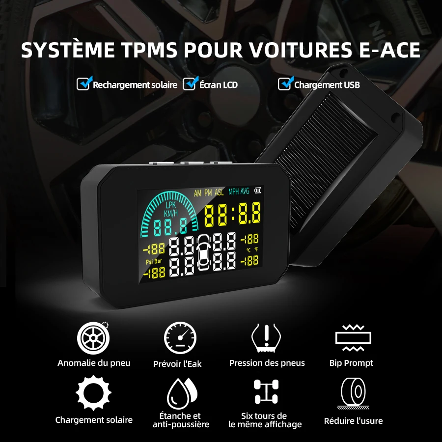 E-ACETpms Ÿ̾  4 , ¾翭 USB , ڵ 溸 ͸ ý, LCD ÷, ڵ 