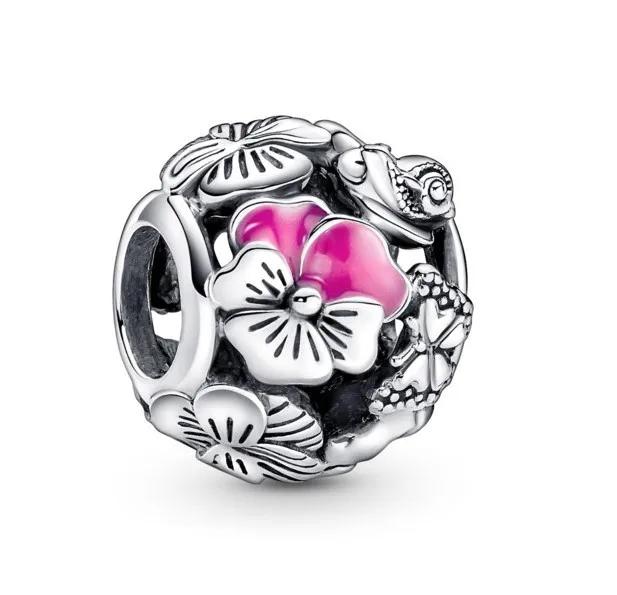 

Original Pansy Flower Friends Beads Charm Fit Pandora Women 925 Sterling Silver Europe Bracelet Bangle Diy Jewelry
