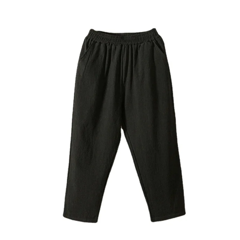 Women's Harem Pants Summer Cotton Linen Capri Pants Breathable Ankle-length Trousers Casual Retro Loose Mom Pant Solid Pockets