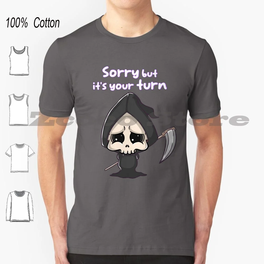 Grim 100% Cotone Uomo E Donna T-Shirt Moda Morbida Grim Cute Death Grim Halloween Skull Scythe Kawaii Skeleton Cat Horror