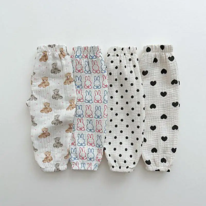 

Children Mosquito Proof Pants 2024 Summer New Baby Girl Cute Bear Heart Lantern Pants Cotton Toddler Boy Sunscreen Casual Pants