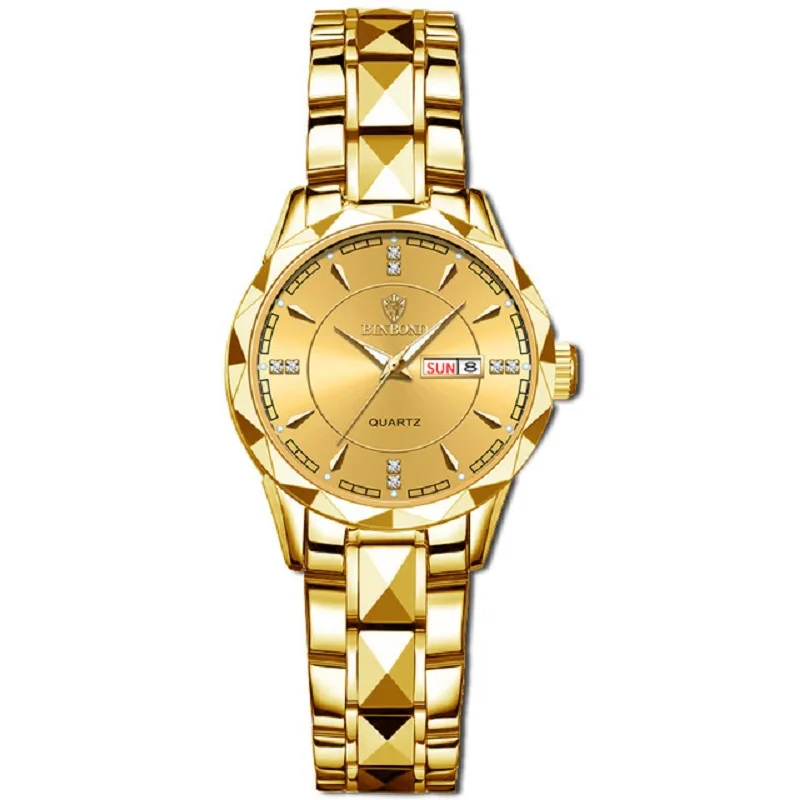 Original Binbond B5552 Business Gold Watch For Women Waterproof Stainless Steel Wristwatches Relogio Masculino