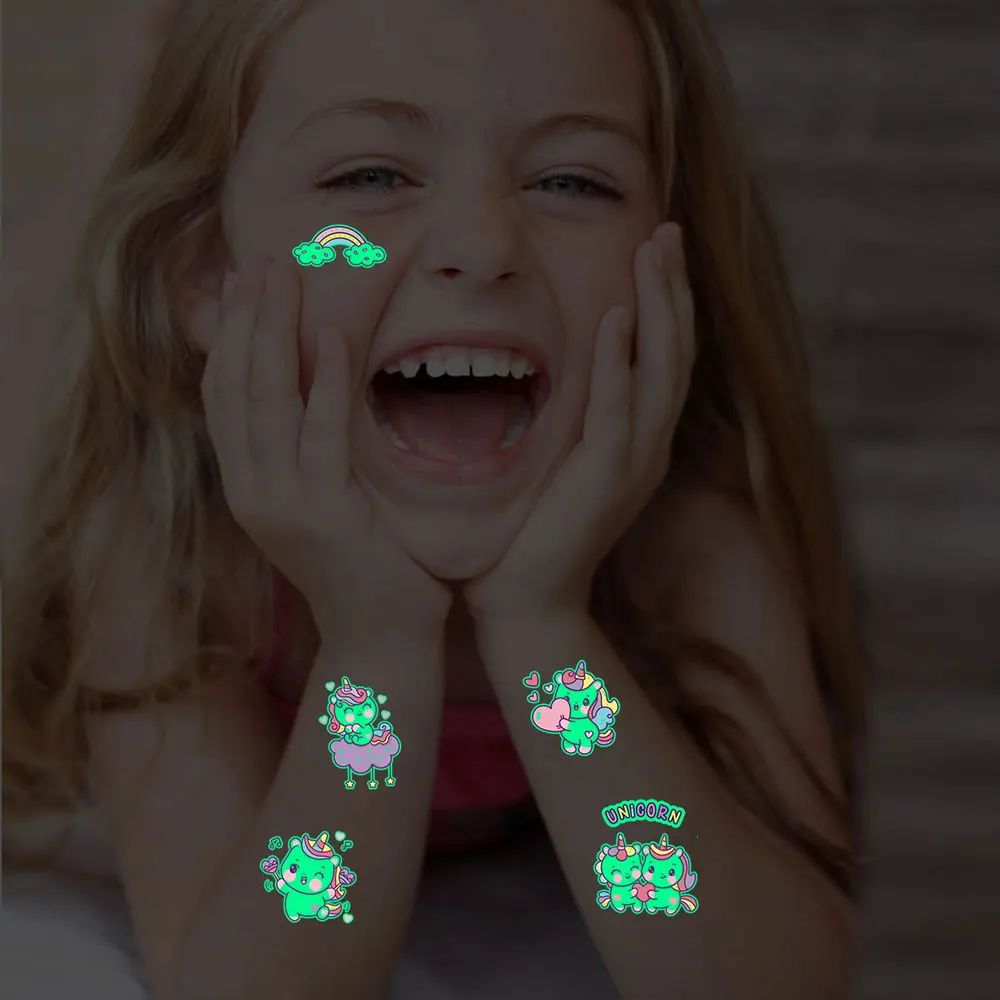 Tattoo sticker 5pcs/Set Luminous Kids Temporary Colorful Animal Mermaid Dinosaur Unicorn Space Cute for Children