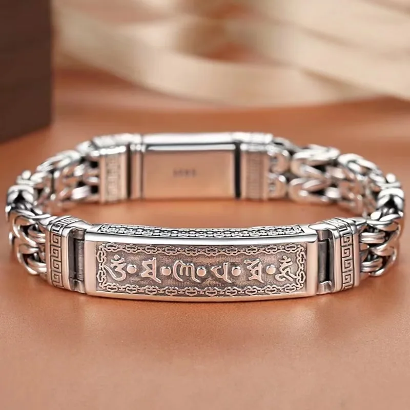 

Handmade Punk S925 Silver Retro Men's Bracelet Silver Tide Creative Personality Jewelry Chain Birthday Gift Trend Bangle