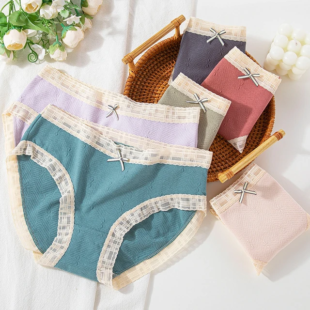 Women's Sexy Breathable Underwear Mid-Waist Panties Solid Color