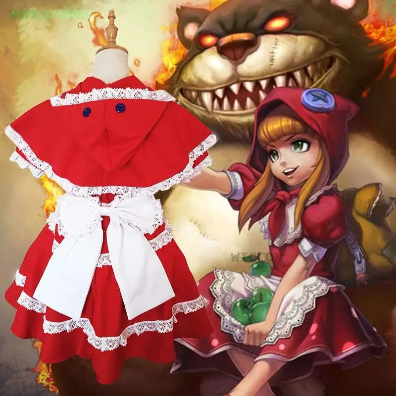 

Костюм для косплея Энни LOL Skin Legend, детский красный костюм горничной, костюмы на новый год