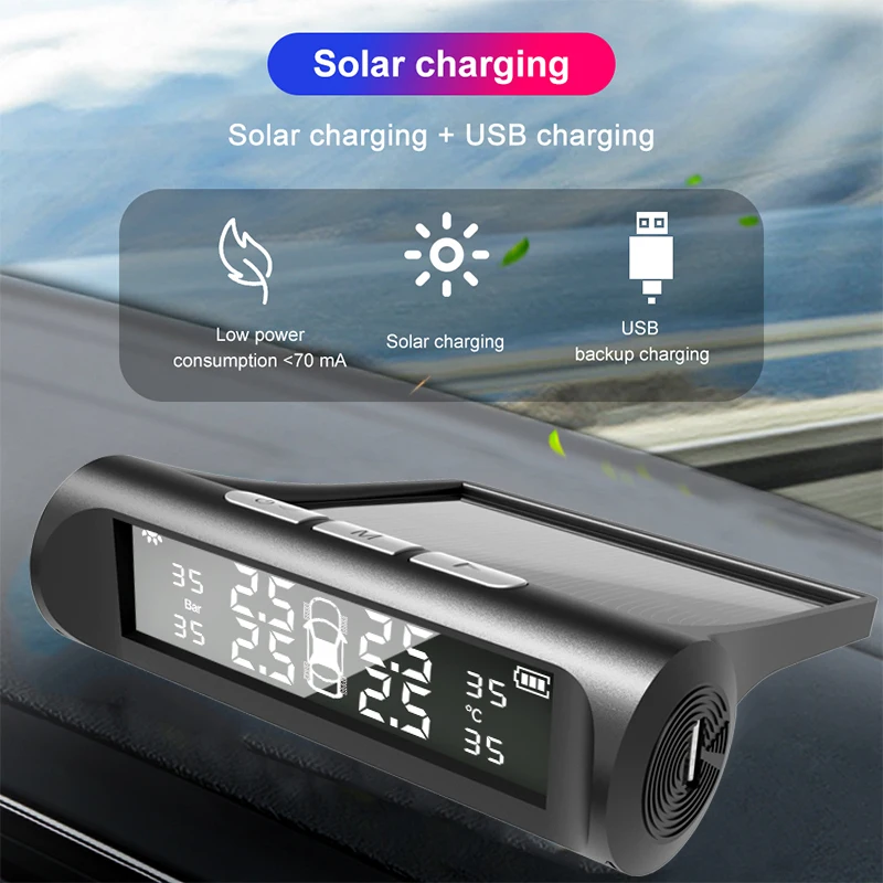 Solar Power Car Tire Pressure Alarm Monitor System