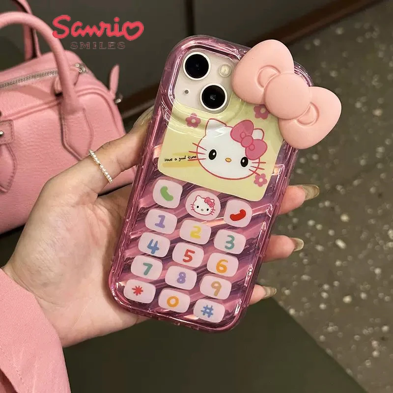 

Kawaii Sanrio Pink Bow Hello Kittys Anime Cute iphone 14 13 12 11 X Pro Max Plus Phone Case Silicone Case Gifts Toys for Girls