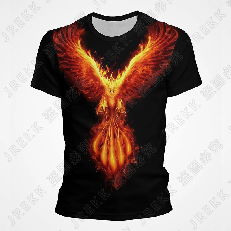 

Summer T Shirt Men Phoenix Bird 3D Printed Oversized Short Sleeve Tees Mythical Animal Pattern Clothes Handsome Male Streetwear