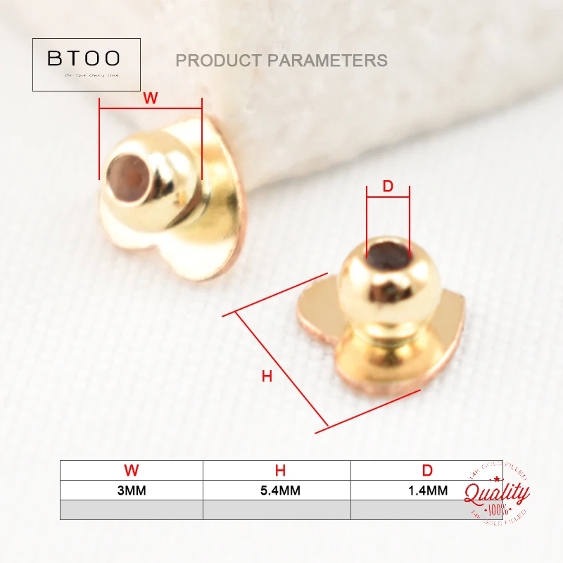 14K Gold Filled Love Heart Ear Clutches 3mm Earring Backs Wholesale Supplies for Jewelry DIY Accessories Gold Jewelry Finding
