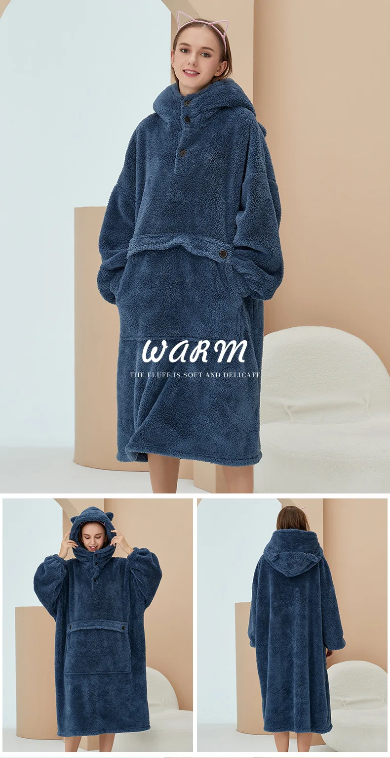 Unisex Robes Men Winter Dressing Gown Winter Warm Fleece Robe Pullover Hooded Women Winter Dressing Gown Robes Soft Bathrobe red pajama pants