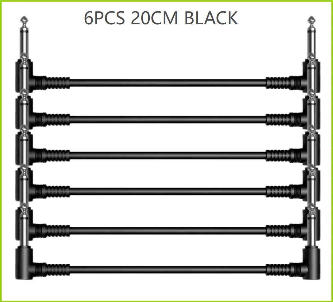 6er-Pack 7,8-Zoll-Gitarren-Patchkabel, buntes/schwarzes Gitarrenpedalkabel, Effektkabel, 1/4 Zoll TS rechtwinkliges Gitarren-Patchkabel – Detail 6