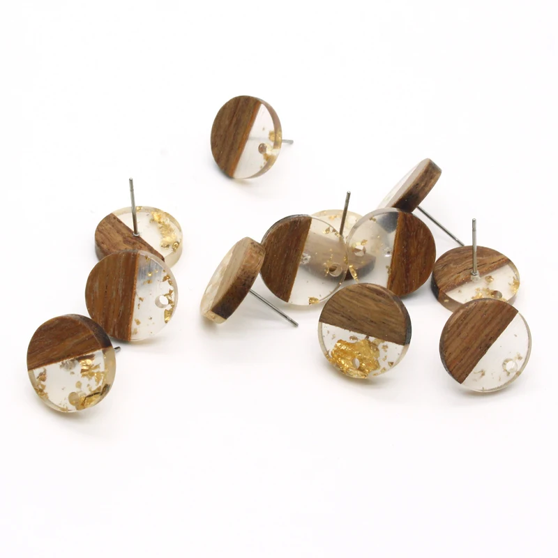 구멍이있는 6pcs 하프 우드 수지 귀걸이 기본 액세서리 DIY 귀걸이 펜던트 커넥터 결과 귀걸이 링커 핀 쥬얼리 부품