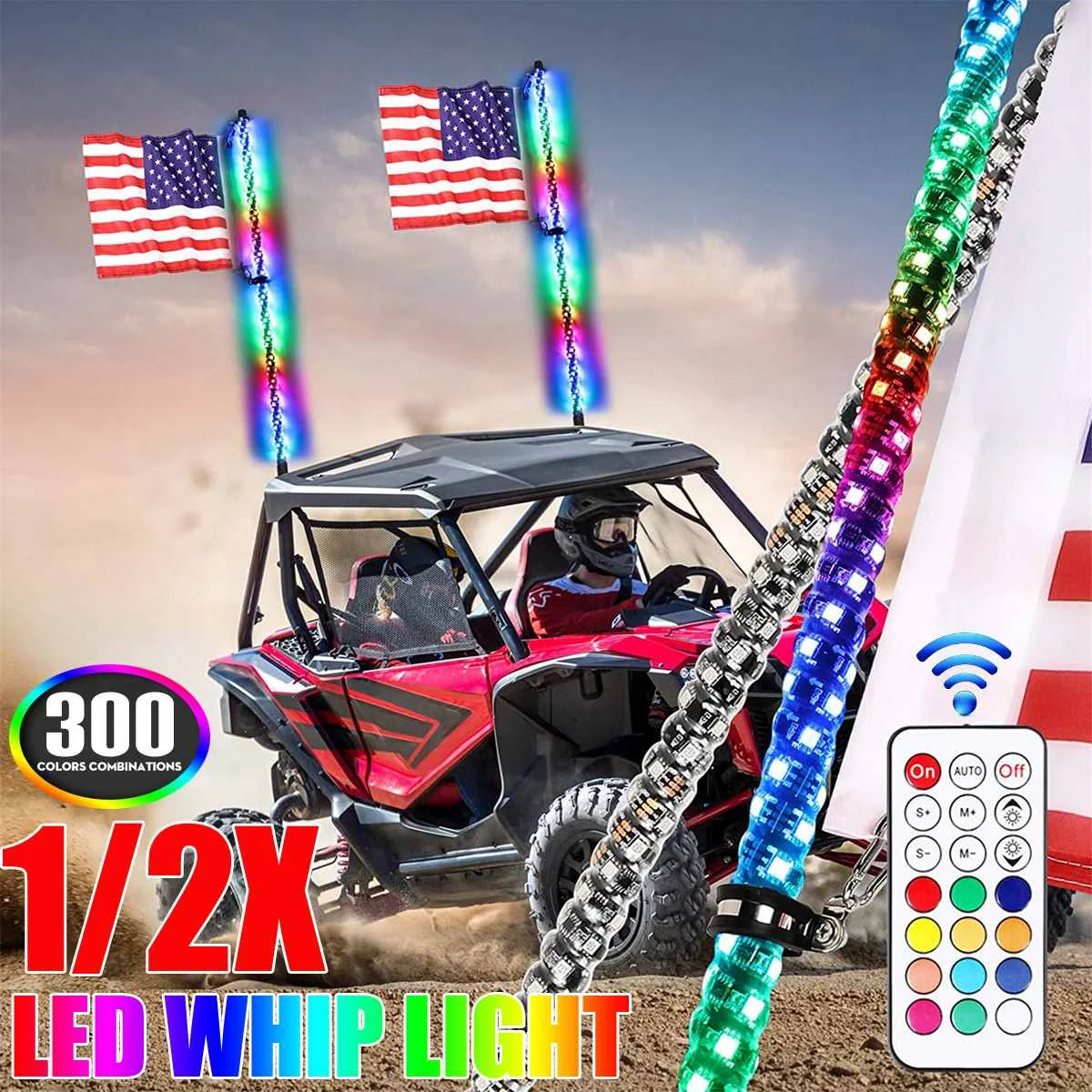 

4FT LED Whip Light 3FT RGB Waterproof Bendable Remote Control Multi-color Super Bright Flagpole Lamp Light Antenna for SUV ATV