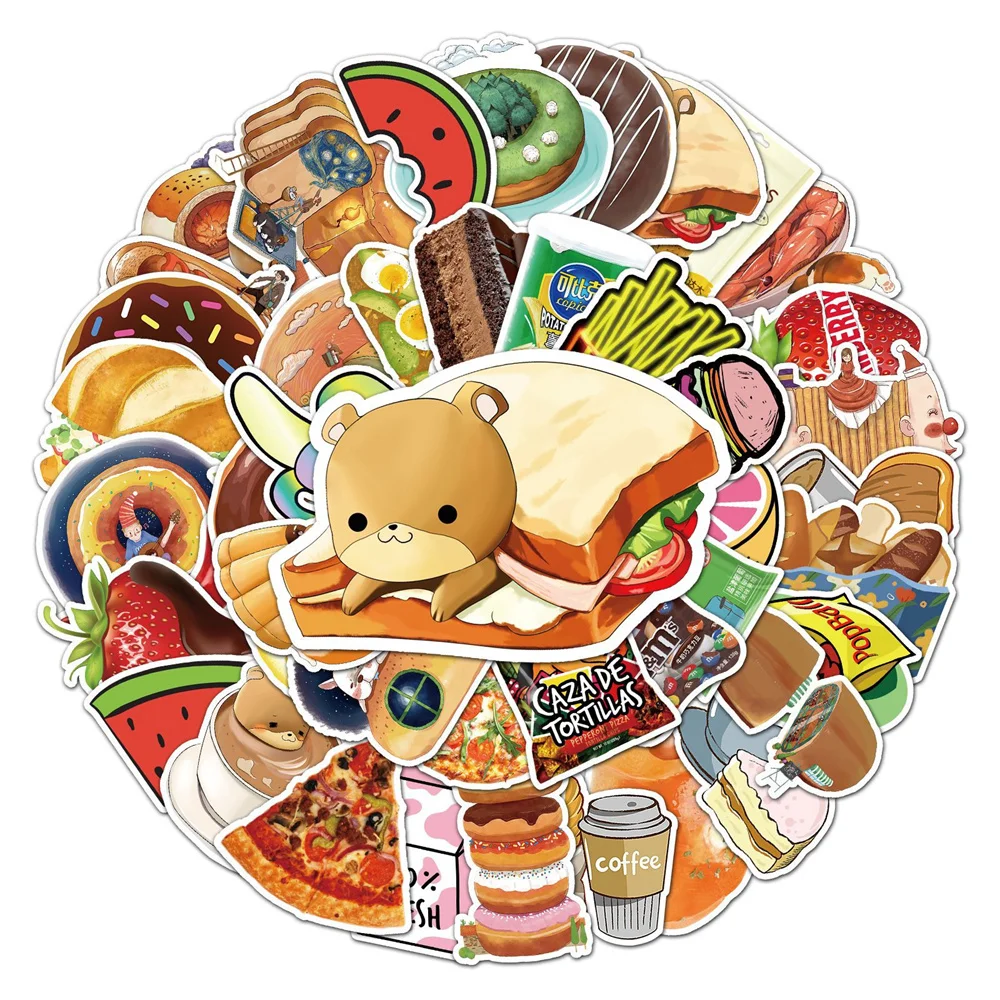 10/30/50PCS Non-repetitive Food and Beverage Cartoon Creative Graffiti Sticker Desk Suitcase Guitar Waterproof Sticker Wholesale