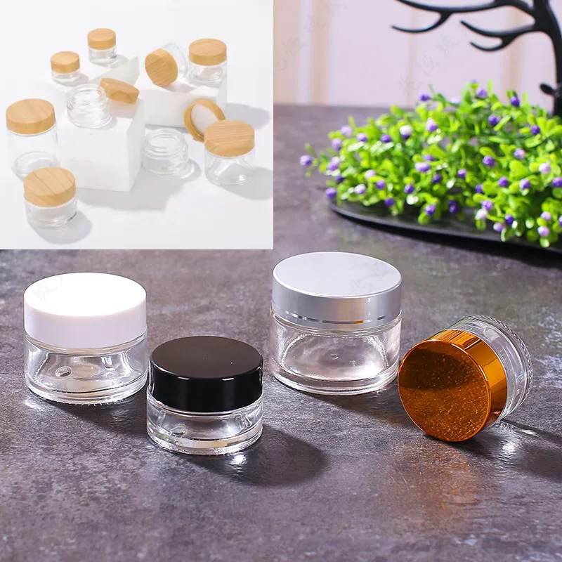 20pcs 10g-100g Empty Clear Glass Jar Straight Sided Cream Jars sliver/gold/black lid inner liner empty cosmetic container jars 2