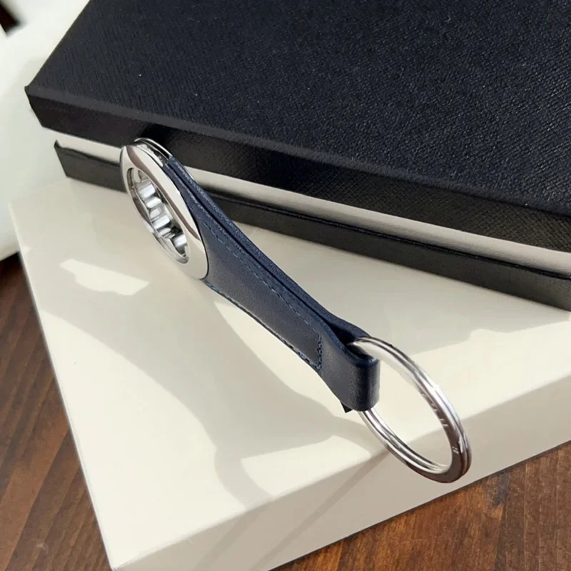 PJS Luxury MB Car Key Chain Blue Red Black Leather 316 Stainless Steel Round Double Ring Classic Keychain With Box Set