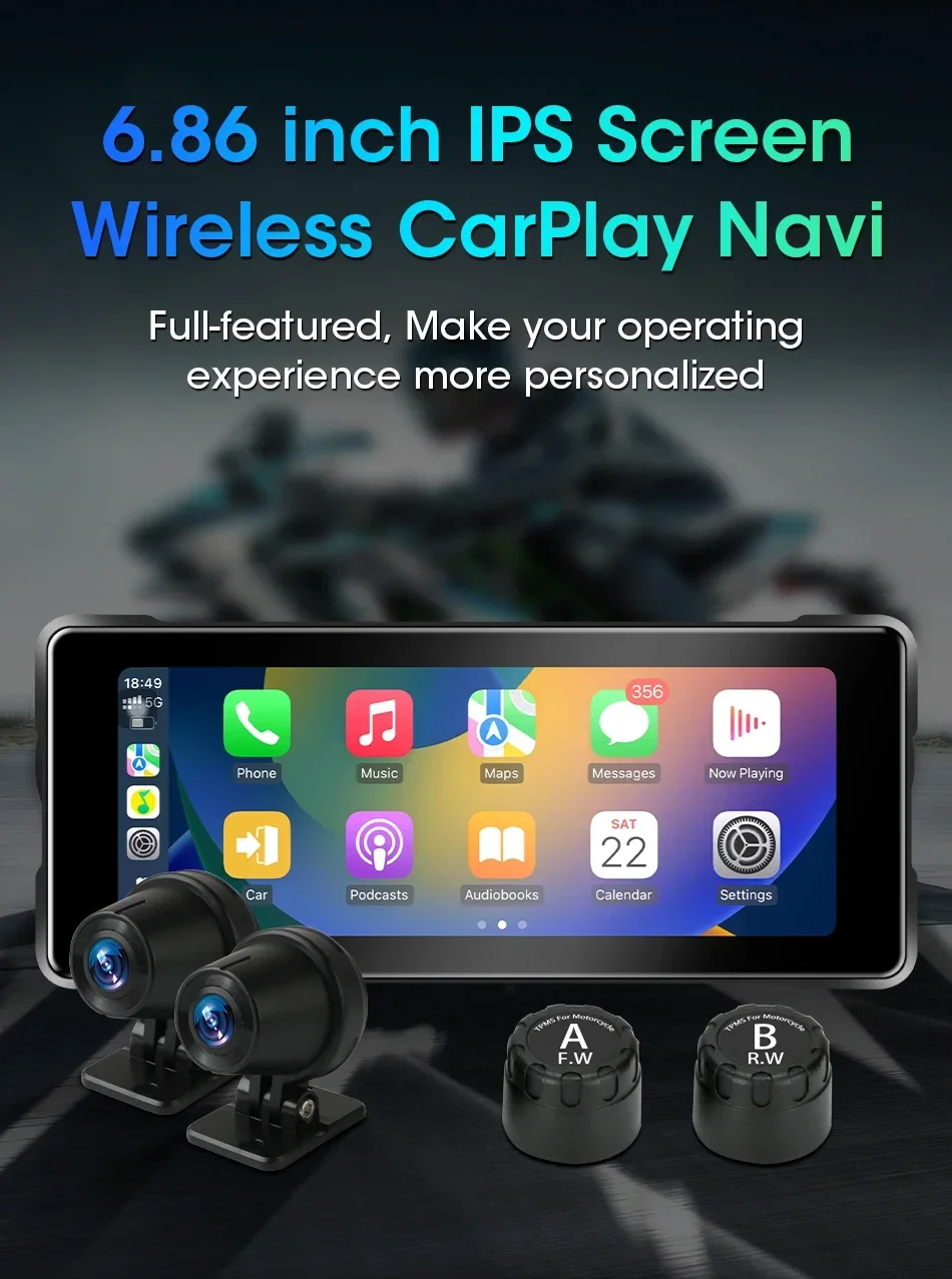 Srnubi Motorrad GPS Navigation Wasserdicht drahtlos Carplay 6,86 Zoll Bildschirm Tragbare Motorrad Android Auto Monitor DVR