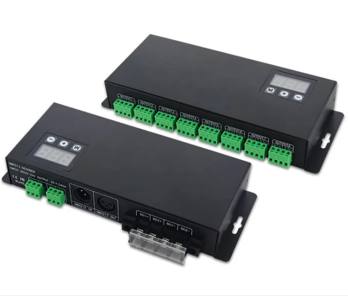 

24CH DMX Decoder DC5V-DC24V DMX512/1990 to Constant Voltage PWM RGB/RGBW Led Controller Multi-channel Ethernet DMX Controller