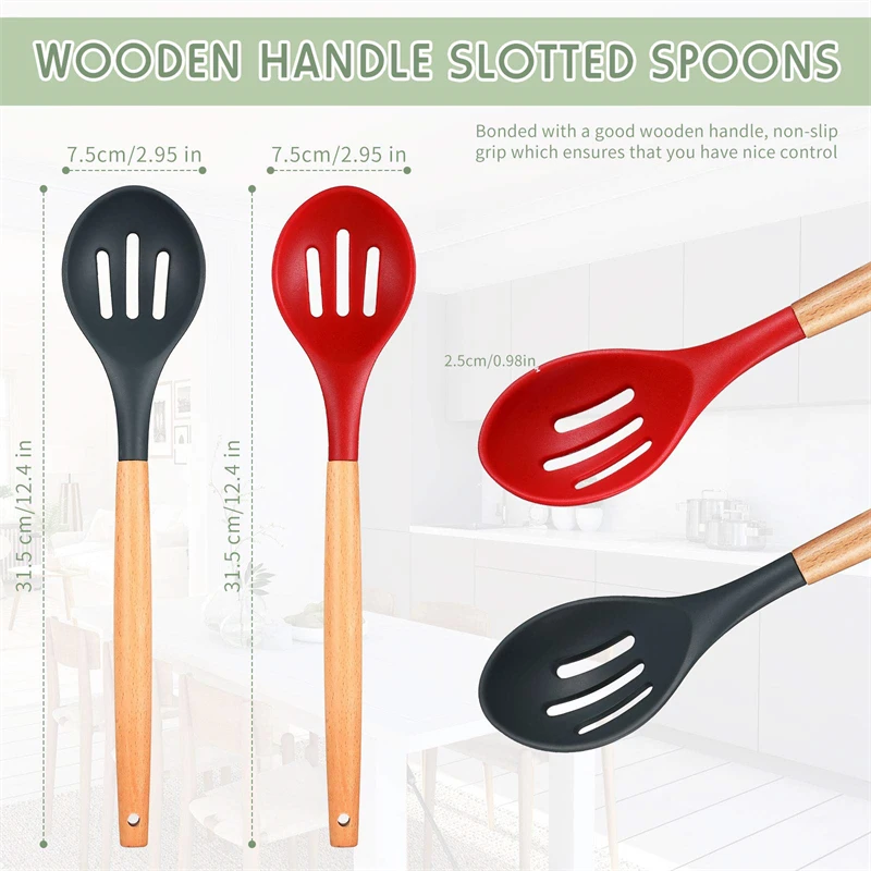 4 Pieces Silicone Slotted Spoons Silicone Nonstick Mixing Spoon